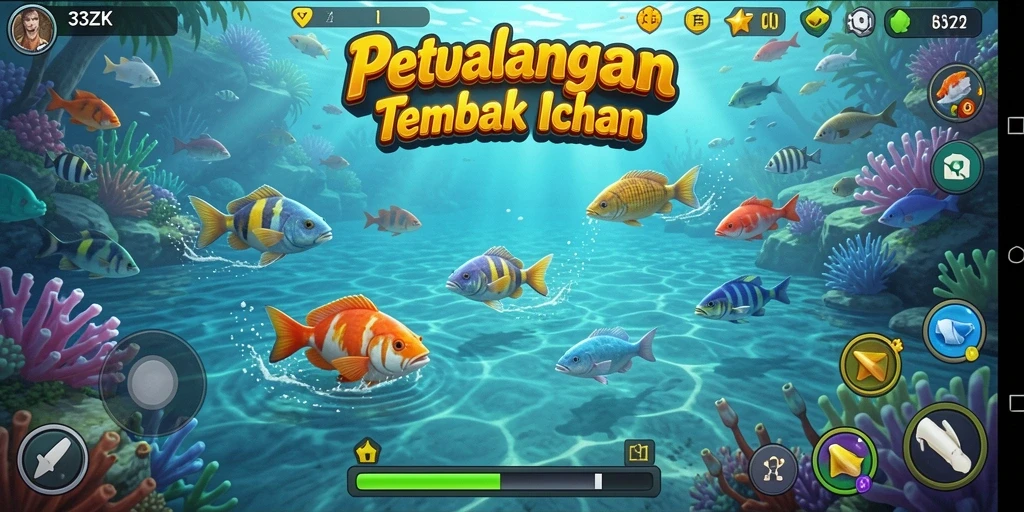 Screenshot gameplay 33ZK dengan aksi menembak ikan.
