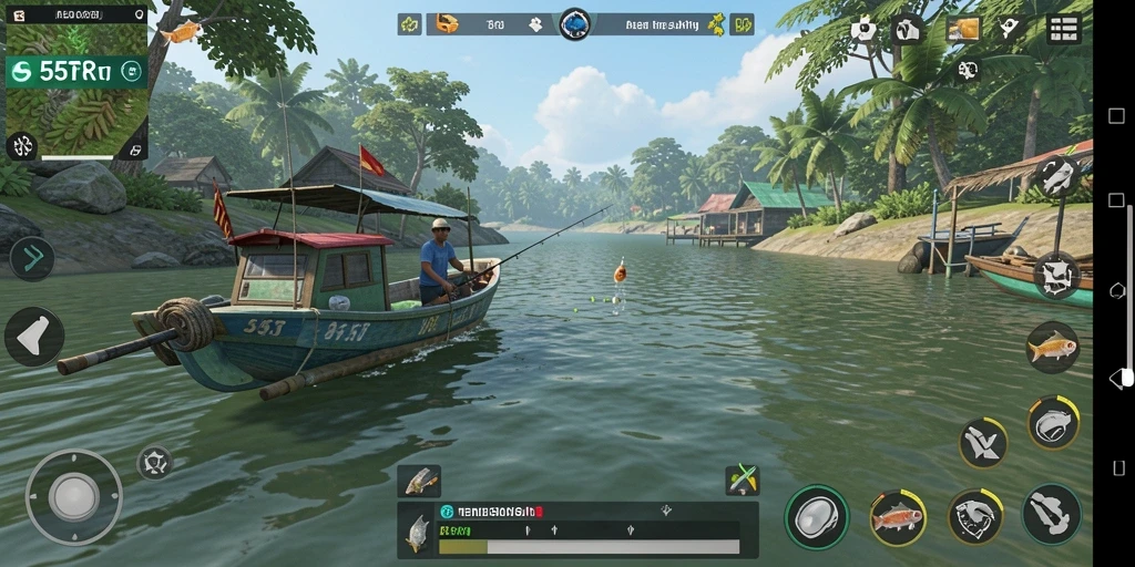 Screenshot utama 55RT menampilkan aksi memancing yang mendebarkan.