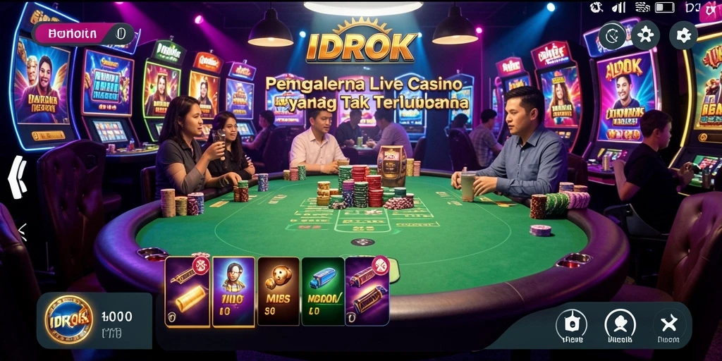 Screenshot IDROK menampilkan dealer langsung dan permainan yang mendebarkan.