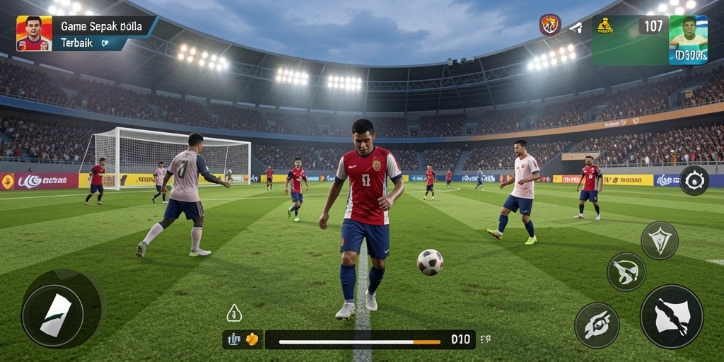 Tampilan menarik dari gameplay sepak bola yang mendebarkan.