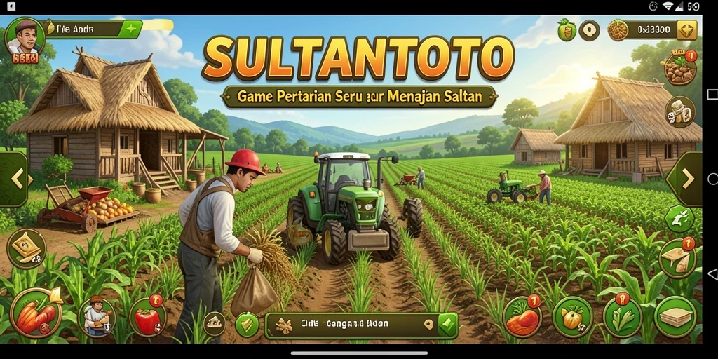 Tampilan gameplay SULTANTOTO yang memukau dengan pertanian yang subur.