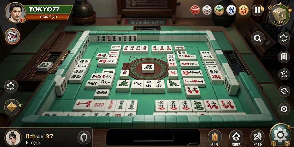 Tampilan menarik dari gameplay Mahjong di TOKYO77.