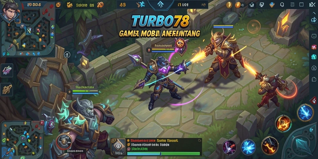 Tampilan gameplay TURBO78 yang mendebarkan di dalam arena MOBA.